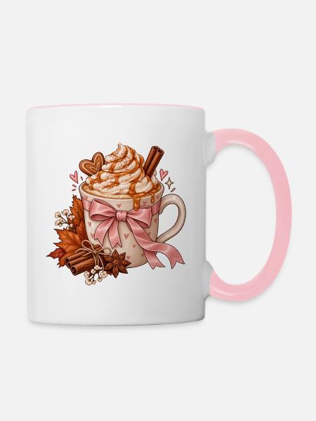 Herzlicher Herbstkaffee Becher - Tasse zweifarbig - Weiß/Pink