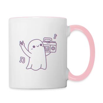 Danse fantôme mignonne avec Boombox Radio - Mug contrasté - blanc/rose - Droite