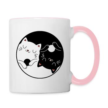 Yin & Yang Cats - Zen Yoga Cat Rest Sun - Contrasting Mug - white/pink - Right