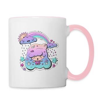 I Love Rain bubble head cutie - Contrasting Mug - white/pink - Right