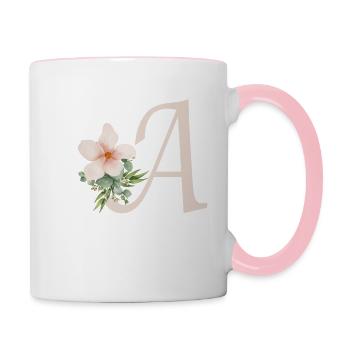 Lettre A avec fleur - Mug contrasté - blanc/rose - Droite