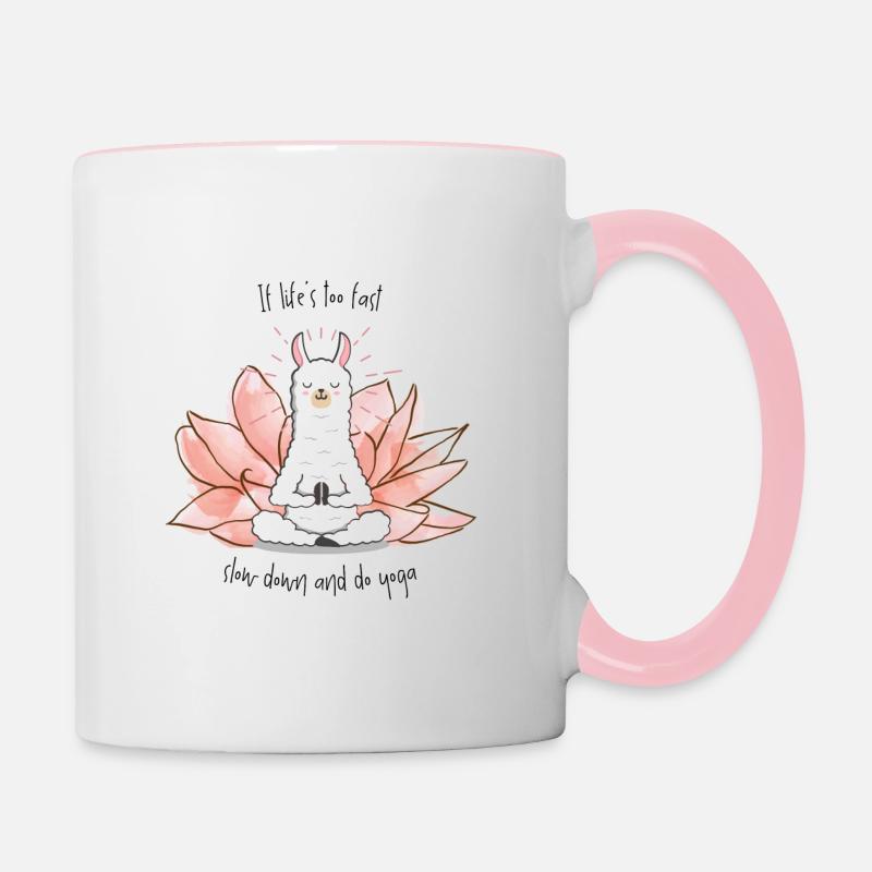 Ralentissez et faites du Yoga Lama - Mug contrasté - blanc/rose