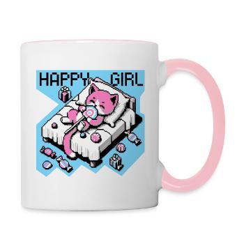 HAPPY LOLLIPOP KITTEN GAMING PIXELART DESIGN - Tasse zweifarbig - Weiß/Pink - Rechts