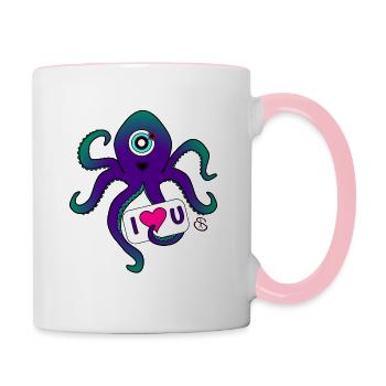 Oktopus I love You Valentinstag - Tasse zweifarbig - Weiß/Pink - Rechts