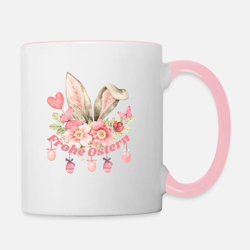 Frohe Ostern Hasenohren Mädchen - Tasse zweifarbig - Weiß/Pink