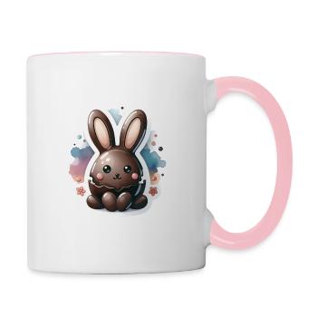 Lapin en chocolat Chibi avec fond d’aquarelle - Mug contrasté - blanc/rose - Droite