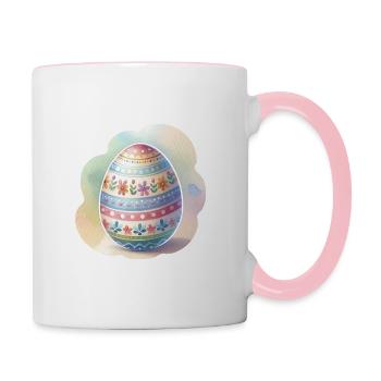 Minimalistisches Osterei im Aquarellstil - Tasse zweifarbig - Weiß/Pink - Rechts