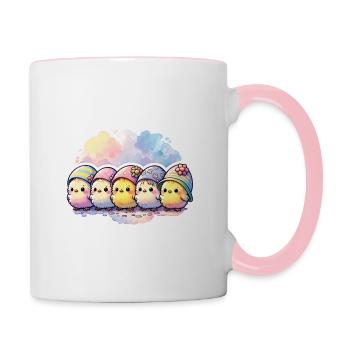 Cute Group of Chicks With Easter Egg - Contrasting Mug - white/pink - Right