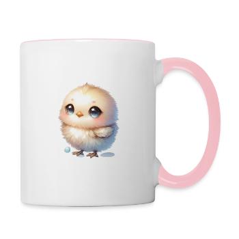 Ein süßes Osterküken mit blauen Augen - Tasse zweifarbig - Weiß/Pink - Rechts
