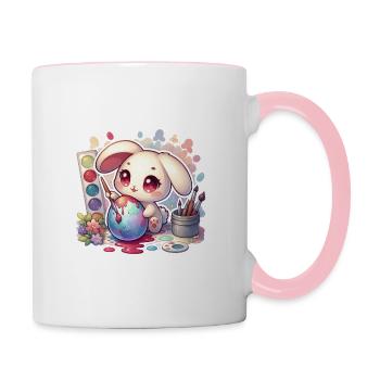 Hase malt ein Osterei Aquarell - Tasse zweifarbig - Weiß/Pink - Rechts