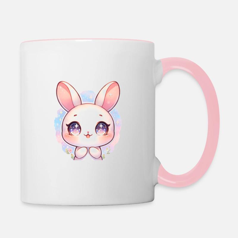 Lapin de Pâques mignon avec de grands yeux violets - Mug contrasté - blanc/rose