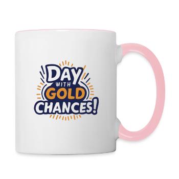 Une journée avec une chance d’or - Mug contrasté - blanc/rose - Droite