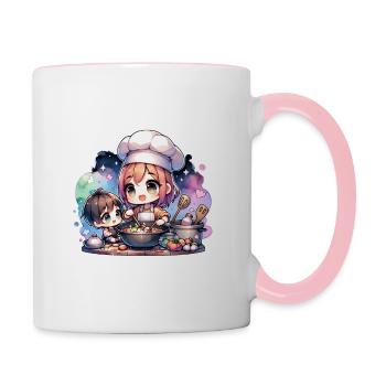 Master Chef Mom Teaching Her Kid to Cook - Contrasting Mug - white/pink - Right