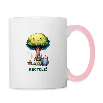 Recycler Chibi Arbre mignon avec corbeille Jour de la Terre - Mug contrasté - blanc/rose - Droite