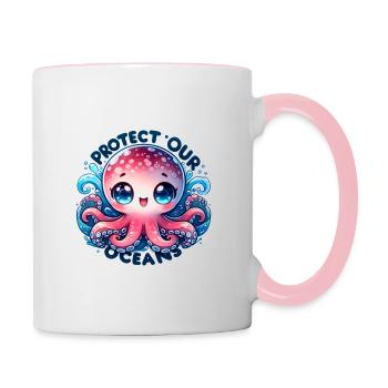 Schützen Sie unsere Ozeane Chibi Niedlicher Oktopus Tag der Erde - Tasse zweifarbig - Weiß/Pink - Rechts