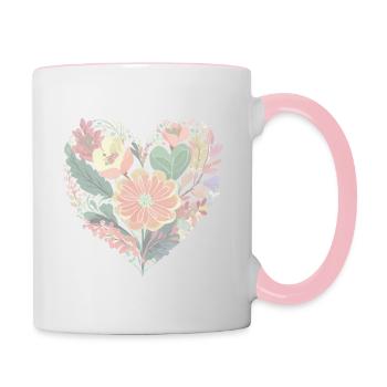 Cœur de fleurs pour la fête des mères - Mug contrasté - blanc/rose - Droite