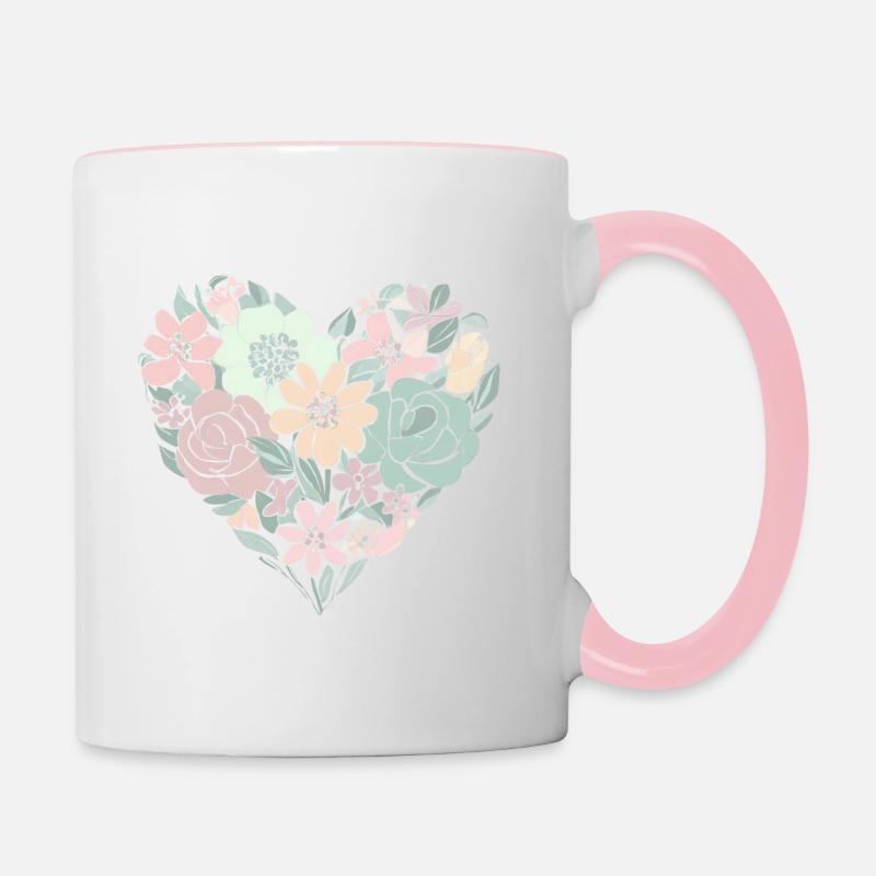 Cœur de fleurs - Mug contrasté - blanc/rose