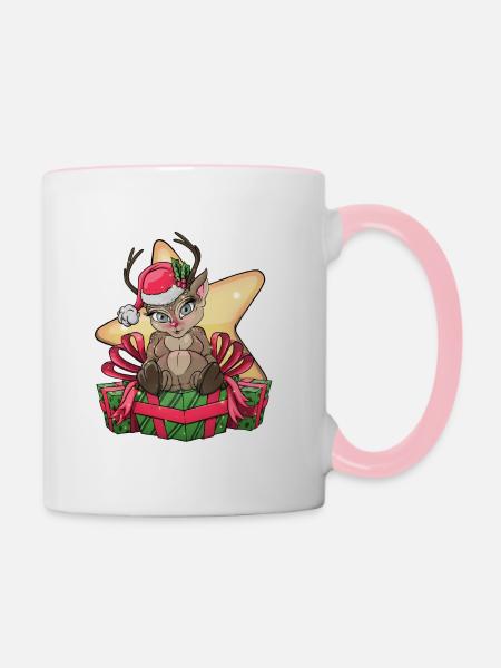 Rentier - Tasse zweifarbig - Weiß/Pink