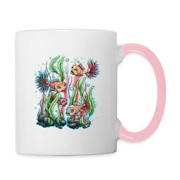 Nager avec les poissons - Mug contrasté - blanc/rose - Droite