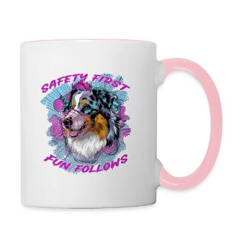 Safety First Fun Follows - Australian Shepherd - Tasse zweifarbig - Weiß/Pink - Rechts