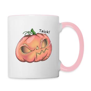 Wütender Kürbis, Trick! - Tasse zweifarbig - Weiß/Pink - Rechts