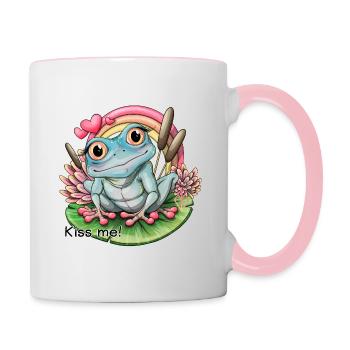 « Embrasse-moi ! » Grenouille - Mug contrasté - blanc/rose - Droite