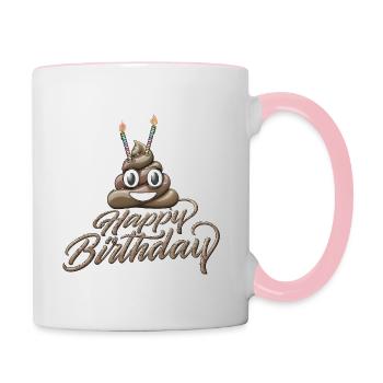Alles Gute zum Geburtstag Kacke mit zwei Kerzen - Tasse zweifarbig - Weiß/Pink - Rechts