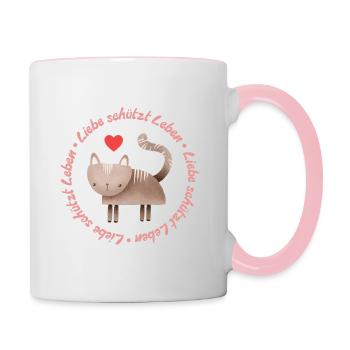 Liebe schützt Leben – Katze - Tasse zweifarbig - Weiß/Pink - Rechts