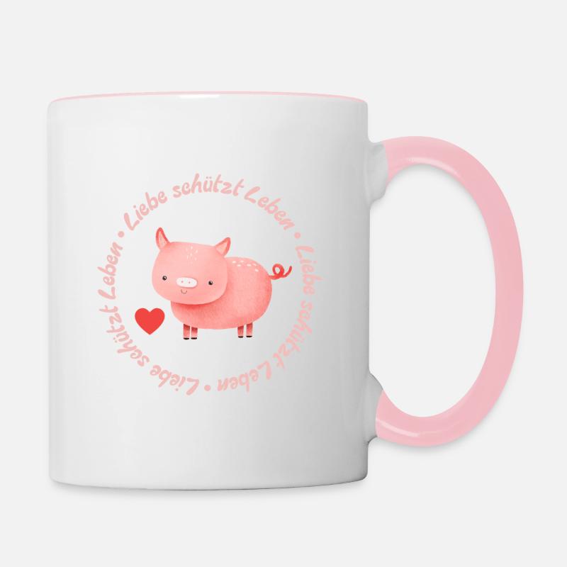 L’amour protège la vie – Cochon - Mug contrasté - blanc/rose