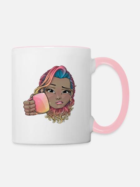 Reva Prisma acclamant avec un visage de café - Mug contrasté - blanc/rose