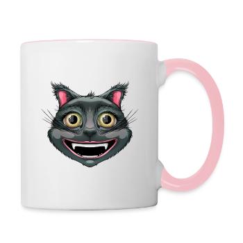 Chat noir heureux - Mug contrasté - blanc/rose - Droite