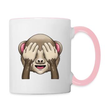 Mizaru - hält sich die Augen zu (seht nichts Böses) - Tasse zweifarbig - Weiß/Pink - Rechts