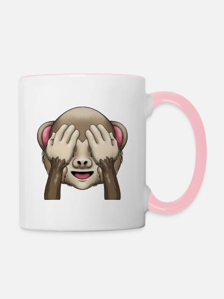 Mizaru - covering his eyes (see no evil) - Contrasting Mug - white/pink