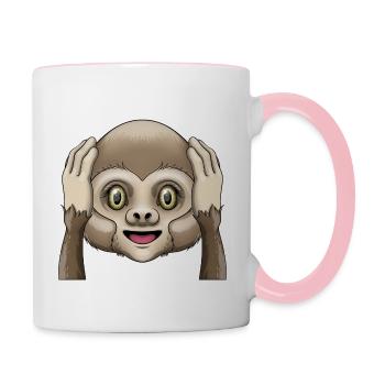 Kikazaru - se boucher les oreilles (n’entendez pas le mal) - Mug contrasté - blanc/rose - Droite