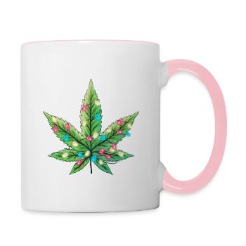 Feuille avec des lumières de Noël - Mug contrasté - blanc/rose - Droite
