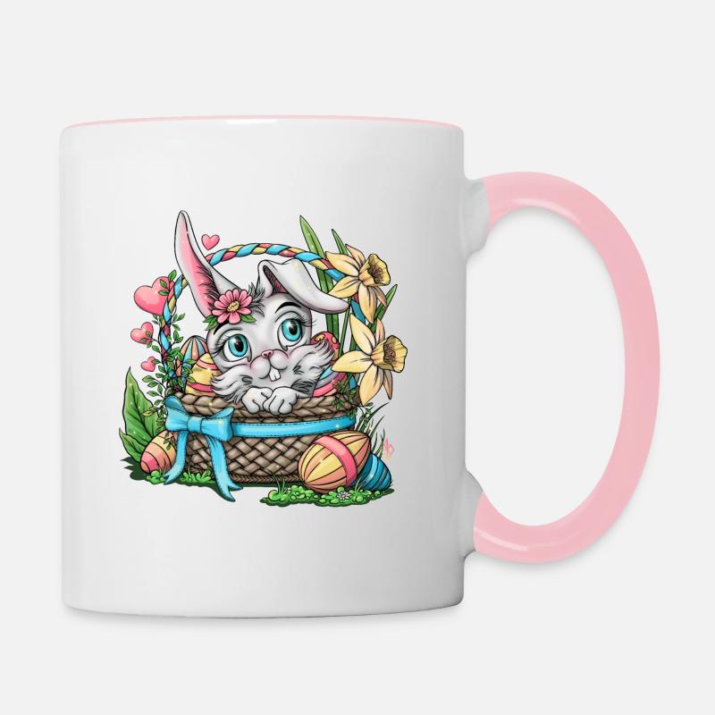 Lapin de Pâques dans un panier - Mug contrasté - blanc/rose