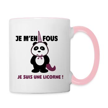 je m en fous Licorne Drôles Humour - Mug contrasté - blanc/rose - Droite