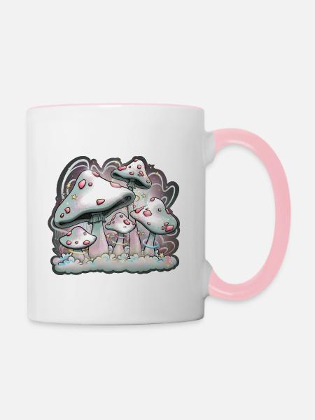 Pilze - Tasse zweifarbig - Weiß/Pink