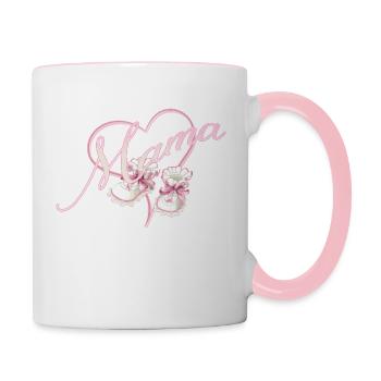 Mom with heart and baby shoes girl pink - Contrasting Mug - white/pink - Right