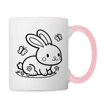 Niedlicher Hase Häschen - Tasse zweifarbig - Weiß/Pink - Rechts