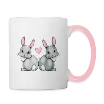 Cute rabbits with an heart - Contrasting Mug - white/pink - Right
