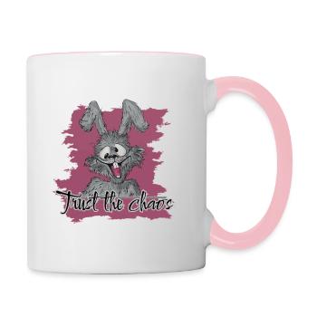 Trust the Chaos-lustiger Hase mit Message - Tasse zweifarbig - Weiß/Pink - Rechts