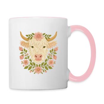 Highland Kuh 🐮 - Tasse zweifarbig - Weiß/Pink - Rechts
