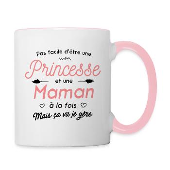 Princesse et maman - Cadeau original pour mamans - Mug contrasté - blanc/rose - Droite