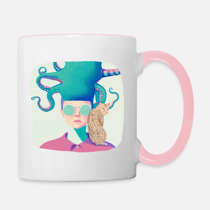 Femme pieuvre avec léopard - Mug contrasté - blanc/rose