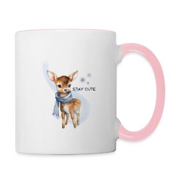 Rehkitz - Stay Cute Motiv | Weihnachtskollektion - Tasse zweifarbig - Weiß/Pink - Rechts