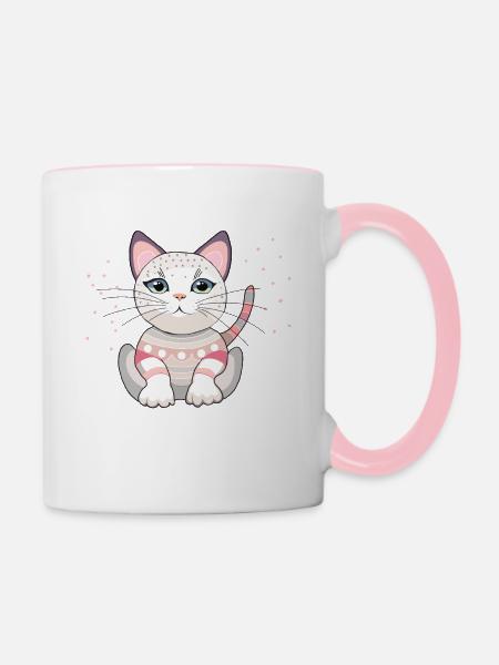 Katze Maneki Neko - Tasse zweifarbig - Weiß/Pink