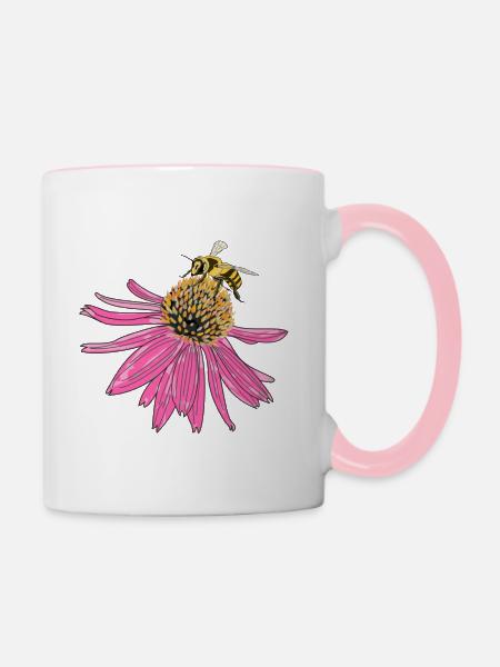 Echinacea, Sonnenhut, Biene - Tasse zweifarbig - Weiß/Pink