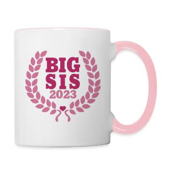 Big Sis 2023 Grande Sœur Bébé Fille De Naissance - Mug contrasté - blanc/rose - Droite