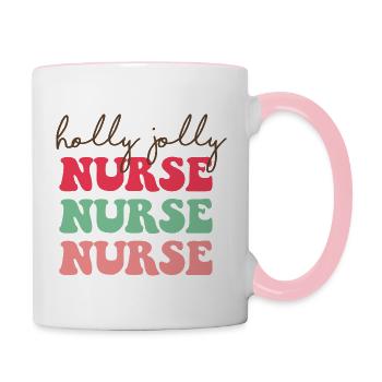 Holly Jolly Nurse - Weihnachten - Tasse zweifarbig - Weiß/Pink - Rechts